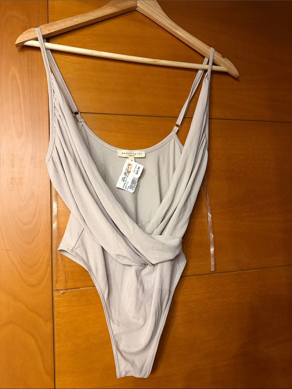 Wrap-Front Beige Bodysuit with Adjustable Straps